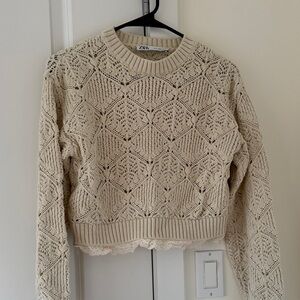 Zara Beige Lace Knit Sweater